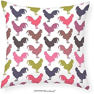 VROSELV Custom Cotton Linen Pillowcase Gallos Decor Collection Cock Pattern In Different Colors Domestic Fowl Rural Nature Country Style Stylized Artwork Bedroom Living Room Dorm 16"x16"