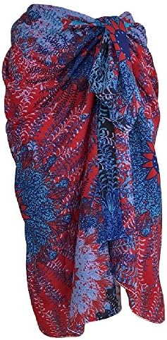 TC Tanu Collections TC Swim Beach Sarong Pareo Wrap Skirt Beach Towel Cover-up (Red Blue Ocean)