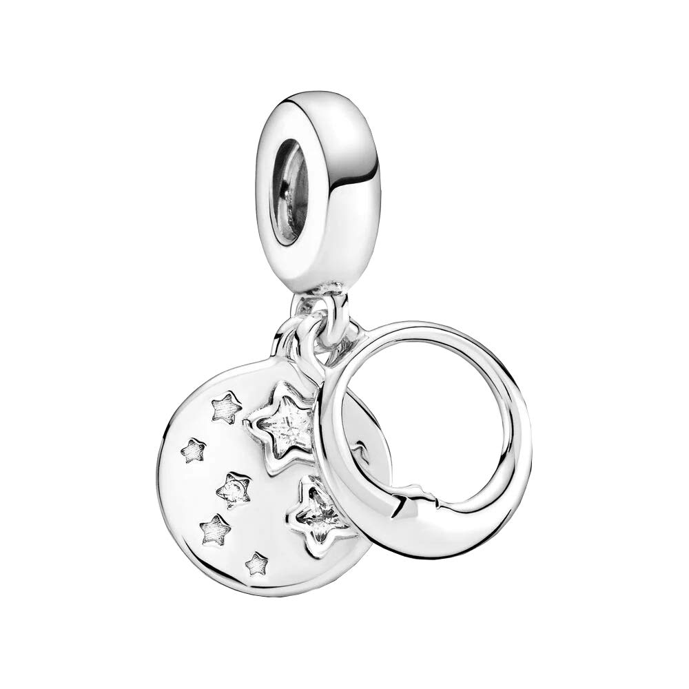 PANDORA 799242C01 Sleeping Moon and Stars Charm Silver Zirconia, one size, Precious metal, Cubic Zirconia