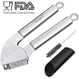 Garlic Press LOVKITCHEN Durable Stainless Steel Kitchen Garlic/Ginger Mincer Crusher and Peeler Set with Silicone Tube Roller Cleaning Brush