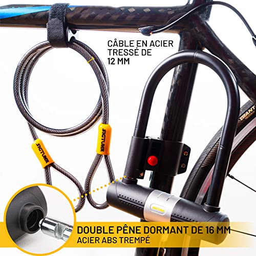 SIGTUNA Bicycle Lock with 1.2 m Cable, 16 mm Heavy Duty Bicycle Lock and Bracket, 3 Keys High Security for Road Bike, Folding Bike, Motorcycle (Yellow)