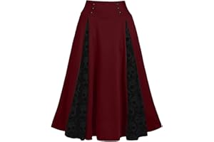 JOAU Women's Vintage Gothic Court Lace Up Patchwork Skirt Steampunk Medieval Renaissance Victorian A-Line Pirate Skirts