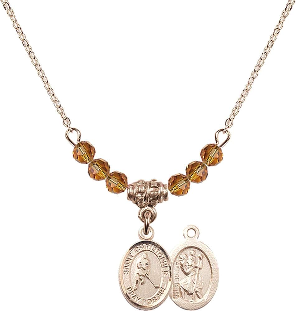 Bonyak Jewelry 18 Inch Hamilton Gold Plated Necklace w/ 4mm Yellow November Birth