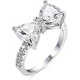 Fashion Bow Tie Ring Heart Cubic Zirconia Bowknot Anniversary Wedding Engagement Ring White Gold Plated CZ Eternity Rings for Women