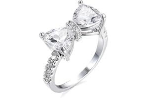 HSQYJ Fashion Bow Tie Ring Heart Cubic Zirconia Bowknot Anniversary Wedding Engagement Ring White Gold Plated CZ Eternity Rings for Women