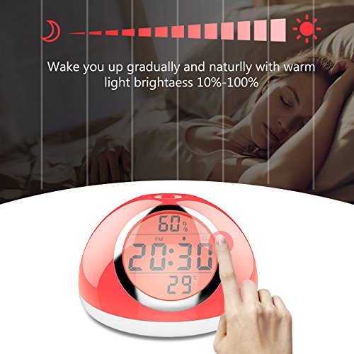 Sunrise Alarm Clock, Kids Alarm Clock, [2018 New] Wake-Up Light Digital Clock 6 Nature Sounds with Gesture Sensing and Snooze Function for Bedrooms, Kids, Heavy Sleepers (White) - Thumbnail 3
