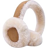 Harssidanzar Classic Winter Earmuffs for Men Women, Unisex Sheepskin Earmuffs, Foldable, Outdoor
