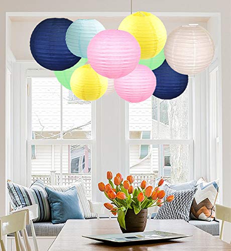 A Liittle Tree 12 PCs Mixed New Round Paper Lanterns Wedding Birthday Party Decor (Fresh Shade12)
