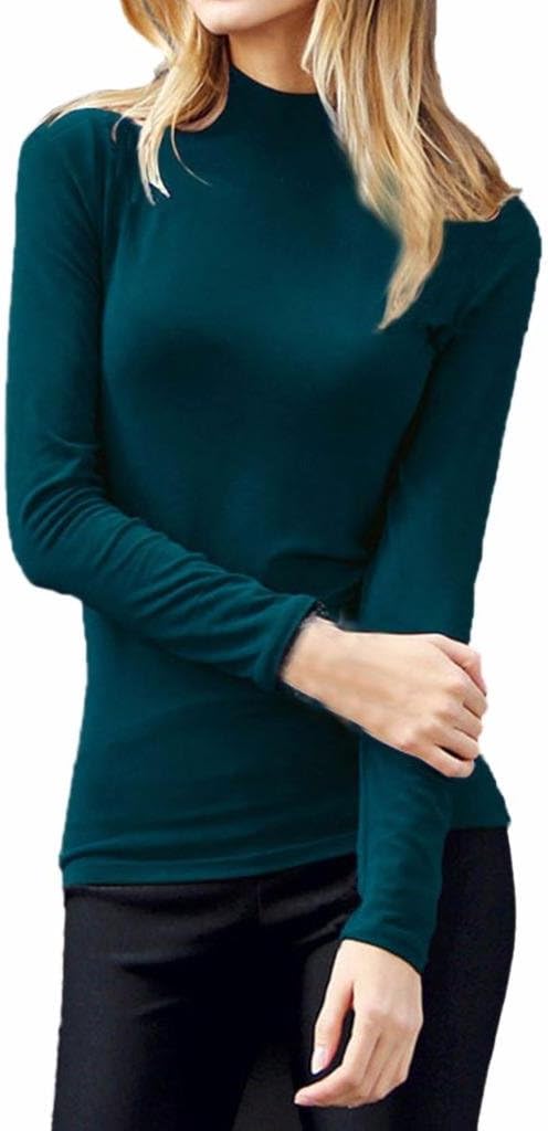 LIREROJEWomens Plain Long Sleeve Turtleneck Top T-Shirt