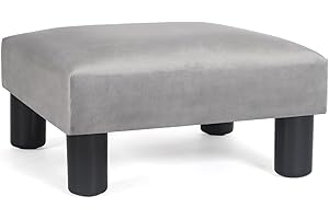 Joveco 15'' Small Foot Rest Stool Ottoman- Upholstered Footstool and Ottomans Small Footrest for High Beds- Lightweight and Portable, Light Gray