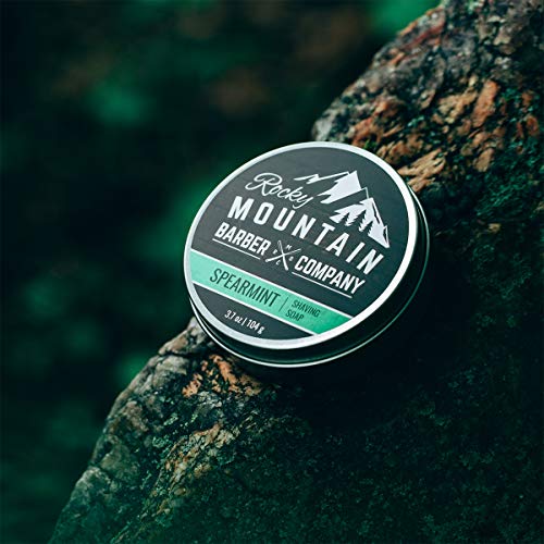 Shaving Soap - Traditional 100% Natural Spearmint Shave Soap - Long Lasting 3.7 oz for Rich & Thick Lather Shaving Cream - For All Skin Types - Made with Spearmint, Eucalyptus & Spruce Oil