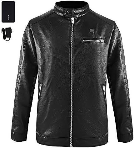 CLIMIX Mens Heated Jacket PU Leather Jacket Kits with Battery Motocycle Biker(XXL)