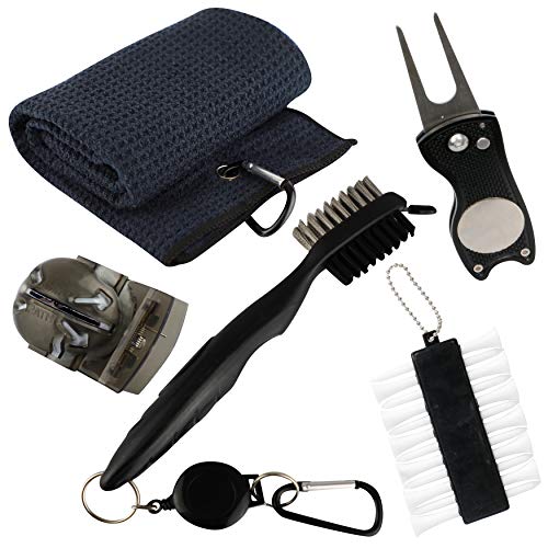 VIXYN Golf Accessories Gift Set - Golf Towel, Golf Club Brush with Groove Cleaner, Foldable Divot Repair Tool with Ball Marker, Golf Ball Line Marker and Tees with Holder - Golf Club Cleaning Kit - Thumbnail 7
