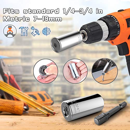 Christmas Gifts for Men,Universal Socket Wrench (7-19mm) with 105 Degree Right Angle Driver Extension Screwdriver Drill Attachment,Multi-Function Grip,Ratchet Tool Set,Power Drill Adapter