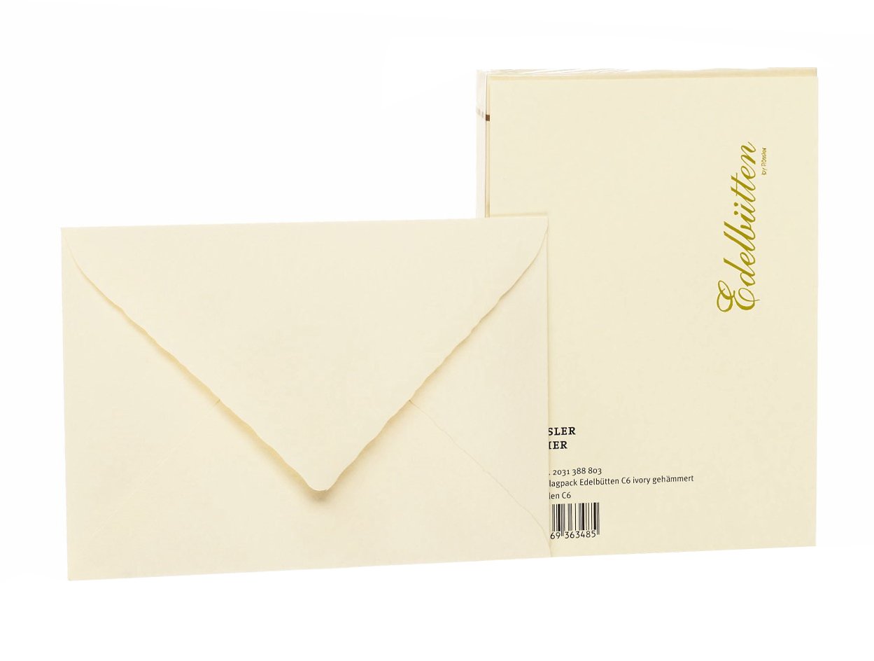 Rössler Papier 2031388803 - Enveloppen pakket DIN C6, zijdeglans, 20 stuks, handgeschept papier, gehamerd, ivoor — image 1