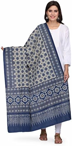 The Weave Traveller Handloom 2.5 Meters Blue Ajrak Cotton Dupatta Natural Color Dyed For Women/Girl