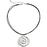 Kysin Chiys Summer Beach Silver Spiral Circle Conch Pendant Necklaces Big Beachy Necklace Surfer Choker Summer Trendy Jewelry for Women Men