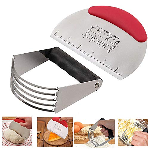 Baking Tools Equipment Dough Blender Pastry Scraper Set,Stainless Steel Dough Cutter with Blades,Multipurpose Spatula,Pizza Dough Cutter - Chopper for Butter/Cheese/Nut