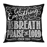 Emvency Throw Pillow Cover Christian Biblical Calligraphy with Elegant Swashes Accents from Psalms Let Everything That Has Breath Decorative Pillow Case Home Decor Square 18x18 Inches Pillowcase