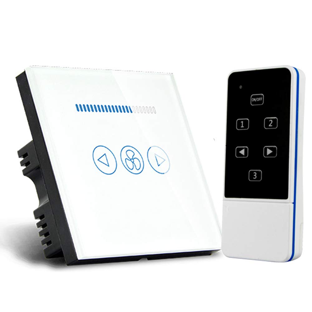 UK Standard Remote Control Touch Fan Speed Switch Ceiling Fan Control Wall Switch,White Crystal Glass