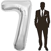 65 Inch Giant Silver Foil Number Balloon,Old Children's Birthday Party Helium Balloon Wedding And Celebration Themed Party Decoration Supplies (7 Plus)