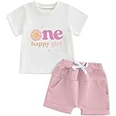 WZTYYDS Infant Baby Girl Summer First Birthday Outfits 1st Birthday Clothes Short Sleeve T-shirt Elastic Waist Shorts