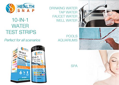 HealthSnap 10-in-1 Water Test Strips, 100 count - Rapidly Test Fluoride, Lead, Copper, pH, Chlorine, Nitrite and More in Drinking Water, Tap Water, Pools, Spas, and Aquariums - Results in 30 seconds