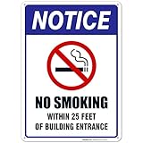 No Smoking Sign, No Smoking Within 25 Feet of Building Entrance Sign, 10x14 Heavy Aluminum, Long Lasting Weather/Fade Resistant, Easy Mounting, Indoor/Outdoor Use, Made in USA by SIGO SIGNS