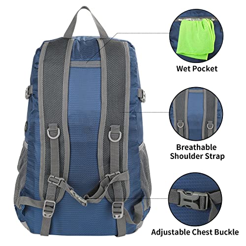 WATERFLY Lightweight Packable Hiking Backpack： Foldable Travel Daypack Ultralight Camping Day