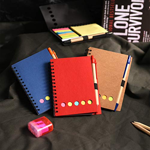 Blulu 4 Pieces Spiral Notebook 280 Sheets Lined Notepad with Sticky Notepads, Page Marker Colored Index Tabs Flags and Pen in Holder (Set 3) - Thumbnail 4