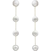 Long Pearl Dangle Earrings for Women 14K Gold Plated Sterling Silver Post Pearl Drop Tassel Earrings for Bridal Wedding