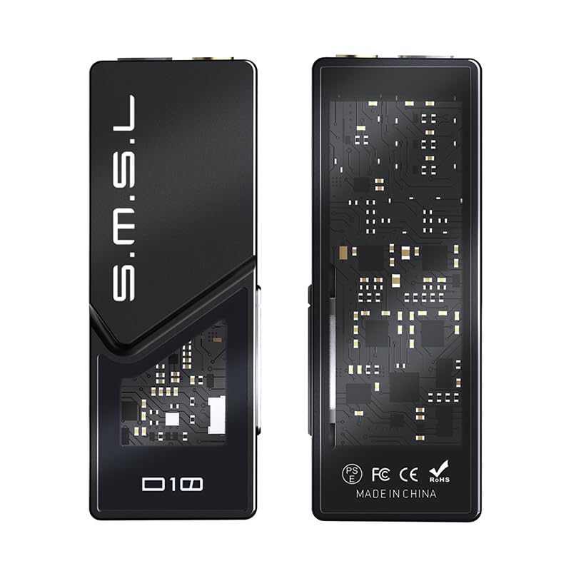 S.M.S.L D10 Audio Portable Mini Decoder Earphone Amplifier 2*CS43131 Chip 3.5mm Headphone Jack and 4.4mm Balanced Jack 500mW Output DSD256 32Bit/384kHz Connectable to PC Mobile Phone (Black)
