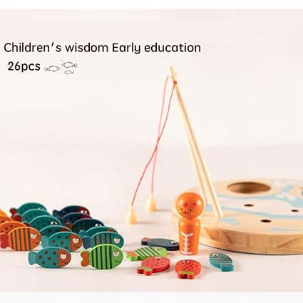 EDTara Kids Dual Purpose Wooden Fishing Game Educational Toy for Toddlers Kids