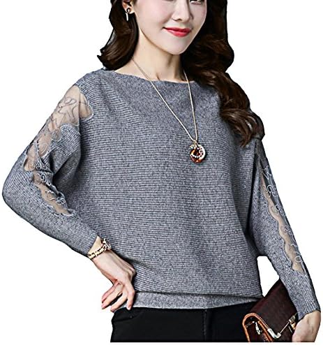 Women's Short Paragraph Tops Loose Bat Sleeve T-Shirt Knitting Sweater Blouse, Gray, AsianL (94cm)