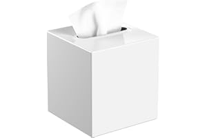 Livelab Metal Tissue Box Cover, Square Tissue Box Holder Modern Decor Facial Napkin Holder Tissue Box Dispenser for Bathroom Vanity Countertop, Living Room, Bedroom, Office | White