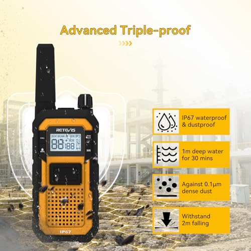 Retevis RB648 Radios, Robust Walkie Talkie, Waterproof, Dustproof, Drop-Proof, 2000 mAh Handheld Radio with 6-Way Charger, PMR446 Professional Walkie Talkie for Construction Site, for Industry (Pack of 6)