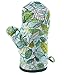 Cotton Fabric Oven Mitt, Insulated Pot Holder - Green Leaves on Aqua Blue