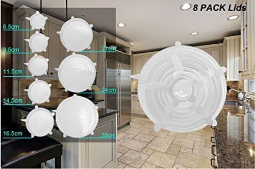 Mittelain Silicone Stretch Lids (1 set of 8 Different Sizes): Freezer Safe, Microwave Safe, Dishwasher Safe, BPA Free, Heat Resistant