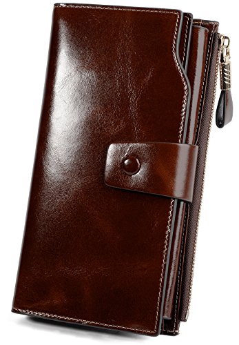 YALUXE Women's Large Capacity Luxury Leather Clutch Wallet Ladies Card Organizer Dark Brown