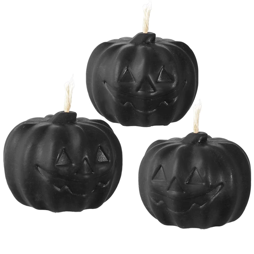 NKlaus 3X Halloween Beeswax Pumpkin Candle 4,5x6,5cm Black Autumn Decoration Party 37008