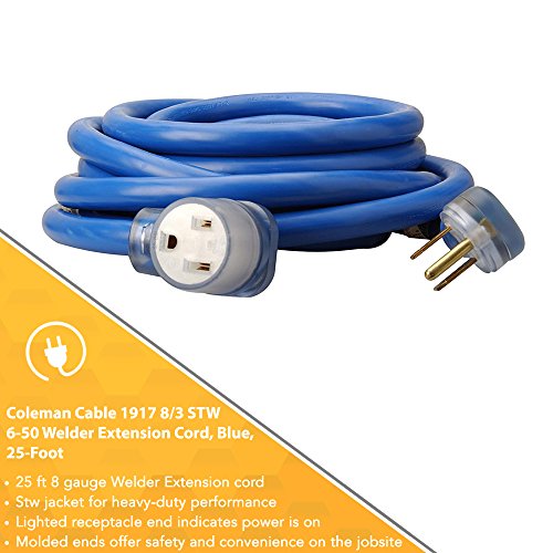Southwire 19178806 8/3 HeavyDuty STW 50Amp/250Volt Nema 650 Blue Welder Extension Cord, 25