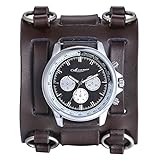 Avaner Mens Retro Steampunk Hip-hop Gothic Brown 74mm Wide Leather Cuff Bracelet Sport Watch Women Big Dial Analog Quartz Wrist Watch