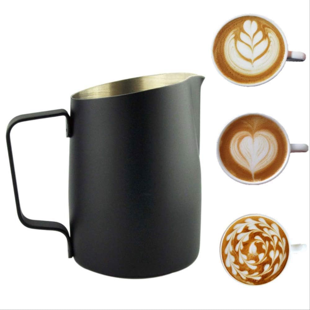 MYKK Coffee Pots 420 Ml Latte Art Jug Milk Foam Cup Kitchen Non-stick Coffee Pot Drinking Stainless Steel Durable 115 x 80 x 105 mm Black