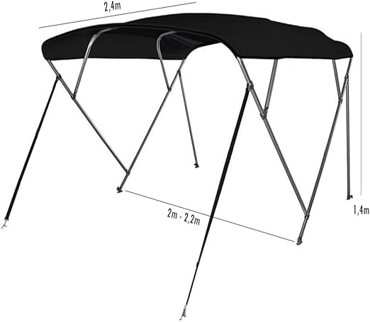 Carvid Marine Toldo bimini 4 arcos Aluminio anodizado marino. Color Negro 240x200x140cm. Cobertura Total. Adaptable a todo tipo de embarcaciones de recreo.: Amazon.es: Jardín