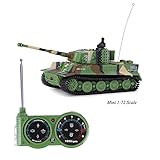 Tank Model Kit, Giveme5 German Tiger I Panzer Tank Diecast with Remote Control, Battery, Light, Sound, Rotating Turret and Recoil Action When Cannon Artillery Shoots, Mini 1:72 Scale, Dark green