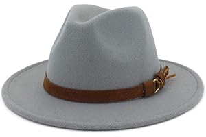 Vim Tree Unisex Wide Brim Felt Fedora Hats Men Women Panama Trilby Hat with Band L-Grey M (Head Circumference 22"-22.8")