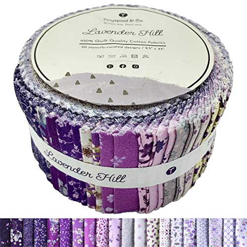 Tinyspool & Co. Jelly Roll Fabric Strips for Quilting, Crafting, and Sewing, 40 Strip Assorted Bundle, Soft Cotton for Blanket, Rug, Upholstery, Home Decor, and Purse Making, Lavender Hill