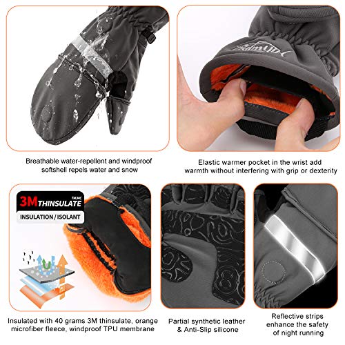 Palmyth Ice Fishing Gloves Convertible Mittens Flip Fingerless Mitt with Thinsulate 3M Warm for