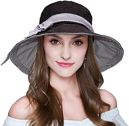 AOMUU Womens Summer Sun Hat Foldable Floppy Wide Brim Beach Hat with Chin Cord