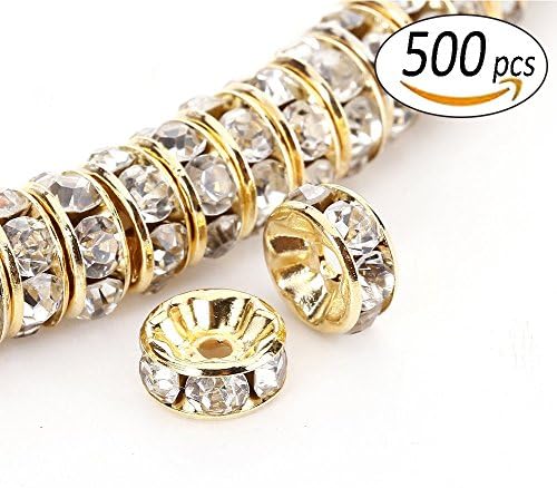 REVEW 500pcs Crystal Rondelle Spacer Beads For Jewelery Making Plated Gold and Silver Colorful 6mm Wavy edge and Straight edge (Straight Gold)
